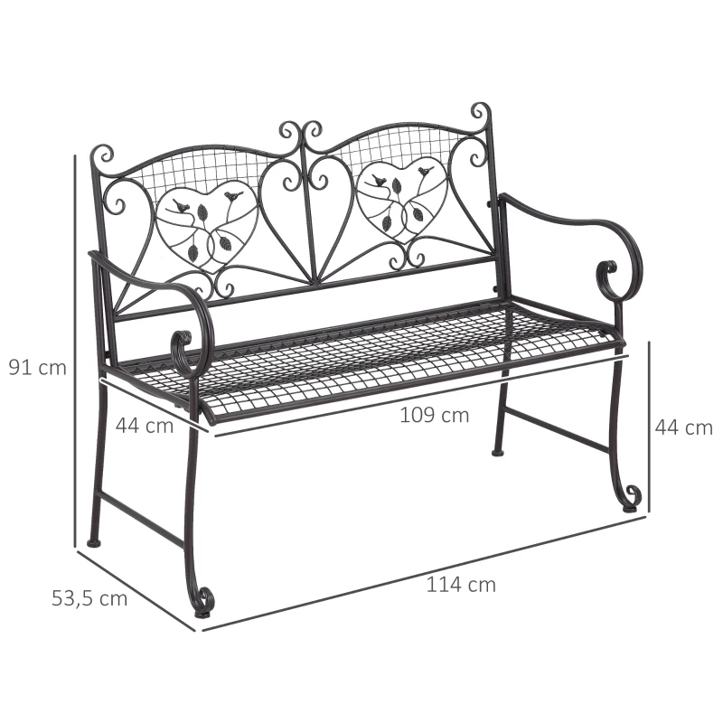 Outsunny Banc de Jardin 2 Places Banquette avec Dossier jusqu'à 220 kg Mobilier de Jardin Résistant aux Intempéries Style Antique en Métal Café 114 x 53,5 x 91 cm