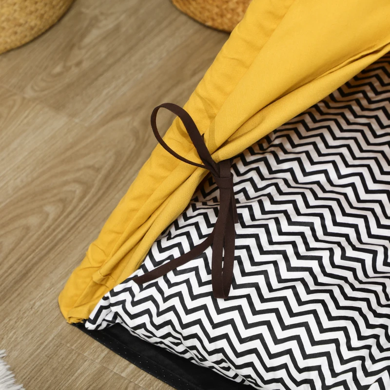 PawHut Lit pour Animaux de Compagnie, Design Mignon de Tipi, avec Coussin Doux, Tapis de Sol Antidérapant, pour Chiens et Chats, 60 x 60 x 76 cm