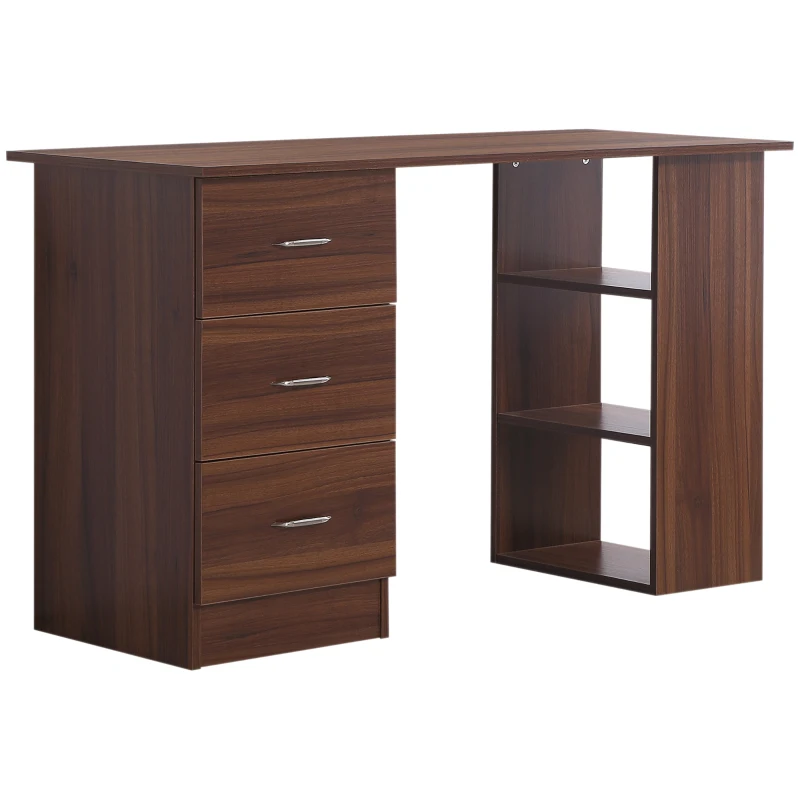 HOMCOM Computertisch Multifunktionstisch 3 Schubladen 2 Regale Maße 120L x 49B x 72H cm MDF Walnuss-Optik