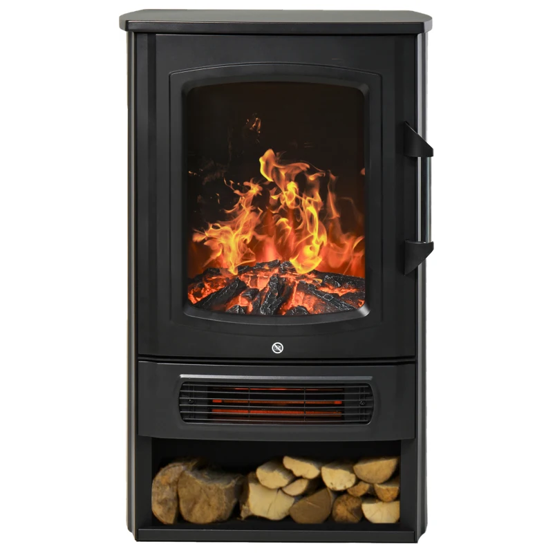 HOMCOM Cheminée Électrique avec Effet de Flamme Thémostat Poêle Chauffant 1000 W / 2000 W, 20-25 m², Noir 44,5x32,1x74 cm(m-6)