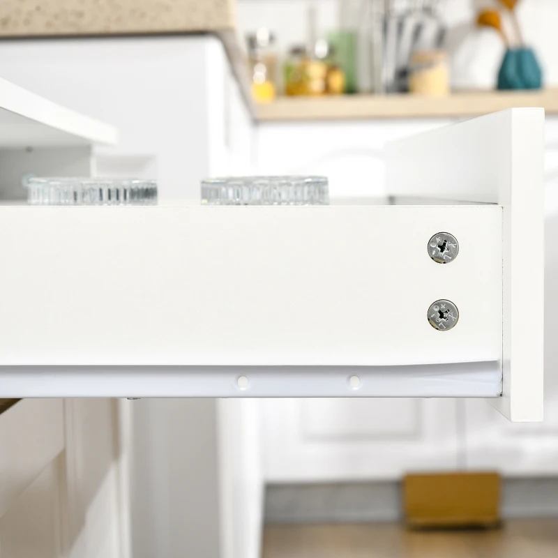 HOMCOM Küchenbuffet, zeitgenössischer Küchenschrank mit Mehrfachstaumöglichkeiten, 2 Schränke mit Türen, große ausziehbare Schublade, weißes MDF-Paneel