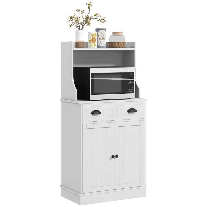 HOMCOM Mikrowellenregal für die Küche mit offenem Raum, 1 Schublade und 2 Türen 61 x 35 x 125,4 cm weiß