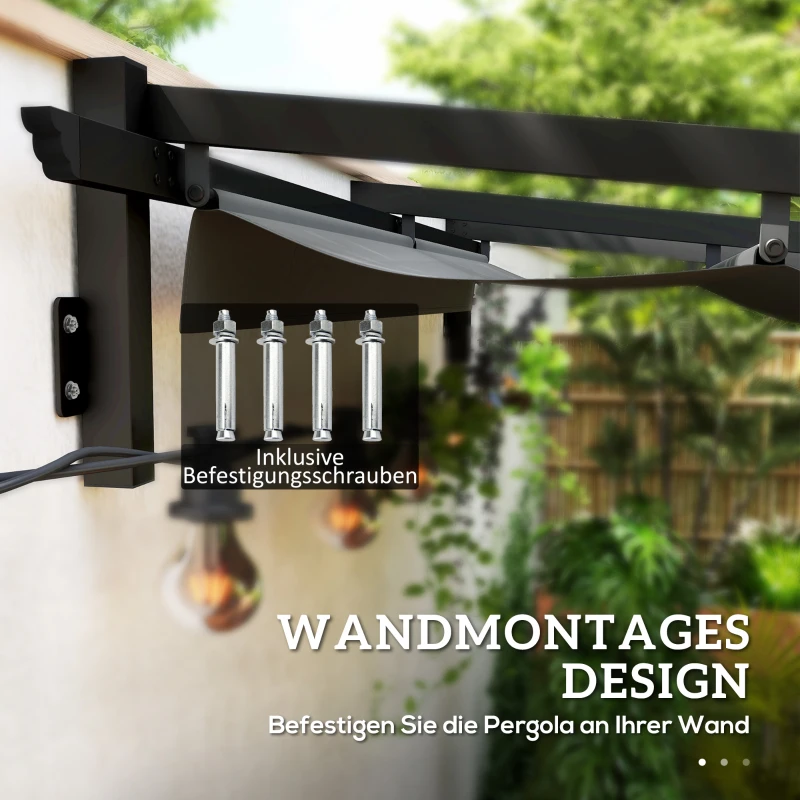 Outsunny Pavillon, 3 x 3 m Pergola, Winddichtes Terrassendach, Wandmontage, Verstellbares Dach, für Garten, Terrasse, Dunkelgrau(m-4)