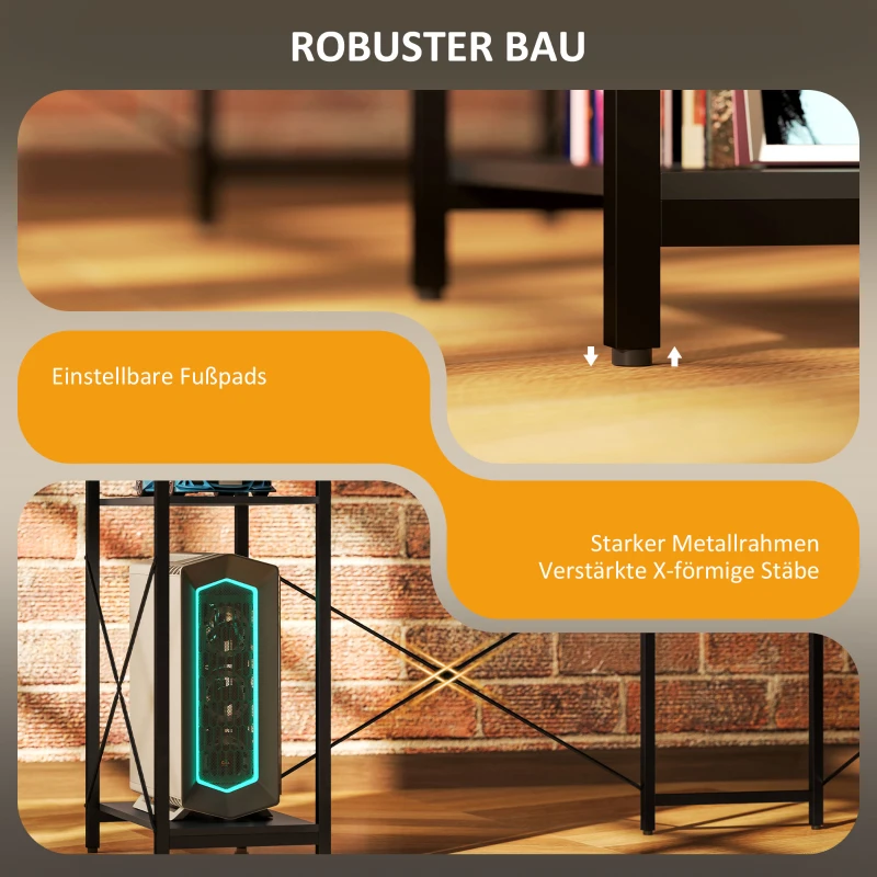 HOMCOM L-vormig Bureau met Oplaadstation, Hoek Computertafel met Monitorstandaard en Planken, voor Thuiswerkplek, Kantoor, Zwart