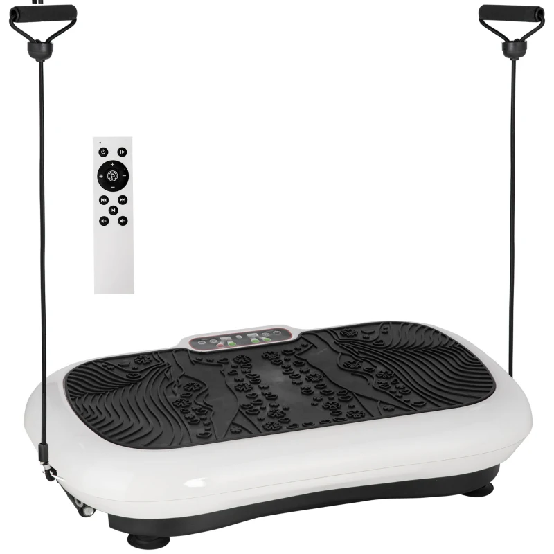 HOMCOM Plaque vibrante avec 99 niveaux, 2 bandes de fitness 73 x 40 x 13 cm Blanc+Noir