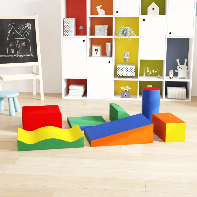 HOMCOM Conjunto de 7 Blocos de Espuma para Crianças de 1-3 Anos Blocos de Construção para Escalar e Gatinhar 60x40x11 cm Multicor