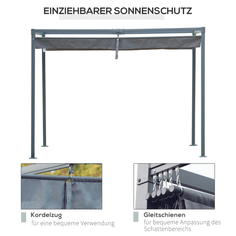 Outsunny Pergola, Solidna Ochrona przed Słońcem dla Ogrodu, Balkonu, Tarasu, z Metalu i Plastiku, Odporna na UV i wodę, Ciemnoszara