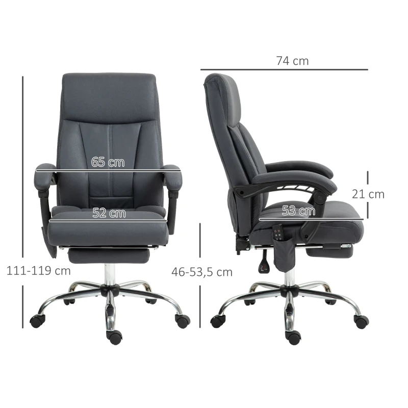 Vinsetto Fauteuil de bureau avec fonction de massage et chauffage, repose-pieds, jusqu'à 120 kg, Gris foncé