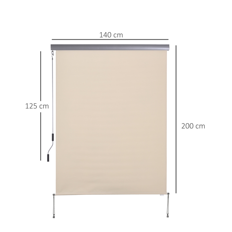Outsunny Store latéral, Store de balcon, résistant aux intempéries, mécanisme à ressort, 200 cm x 140 cm, Blanc crème