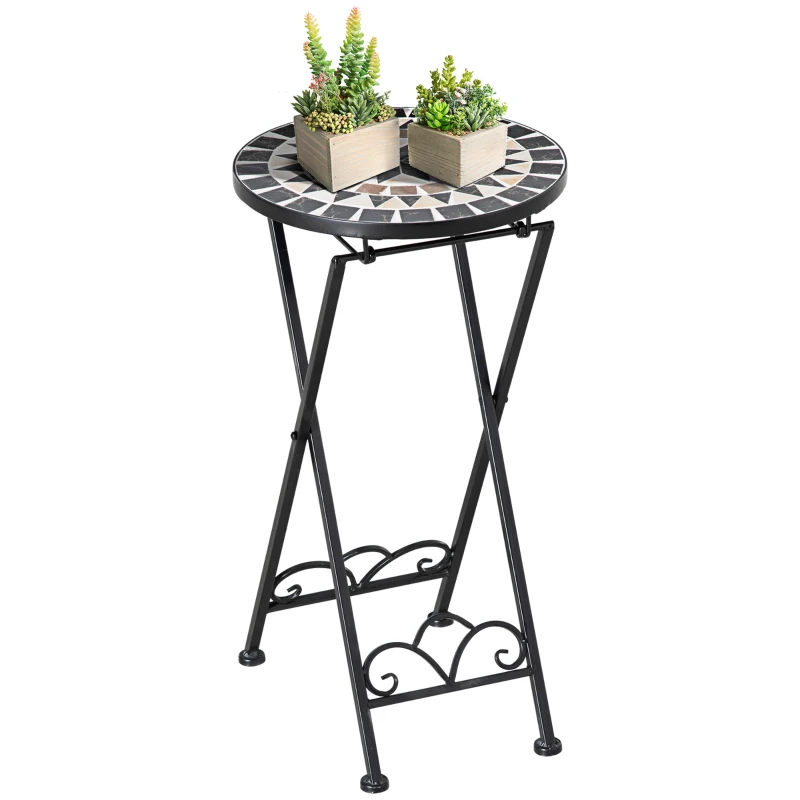 Outsunny Support de Plantes Ø36 x 67 cm Support de Fleurs Pliable Rond pour Balcon en Mosaïque de Pierre Jardin Intérieur Extérieur Multicolore