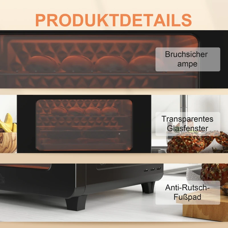 HOMCOM Mini Four de 20L, Mini Four, 40-220°C, 17 Modes, Minuteur, 36x37x34,5cm, Noir