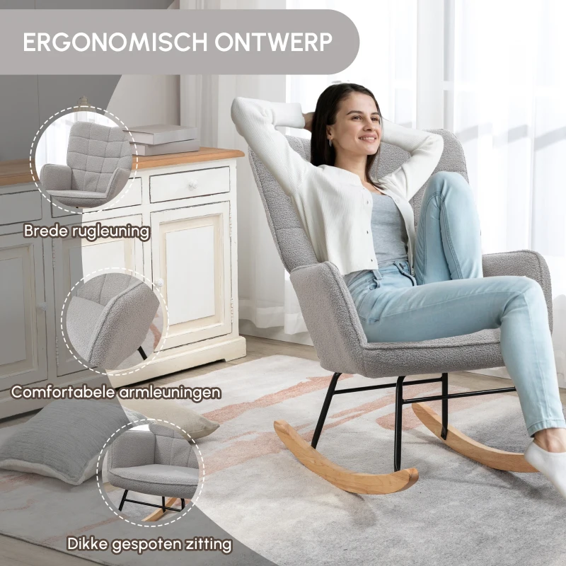 HOMCOM schommelstoel accentstoel tot 120 kg, polyester, lichtgrijs(m-4)