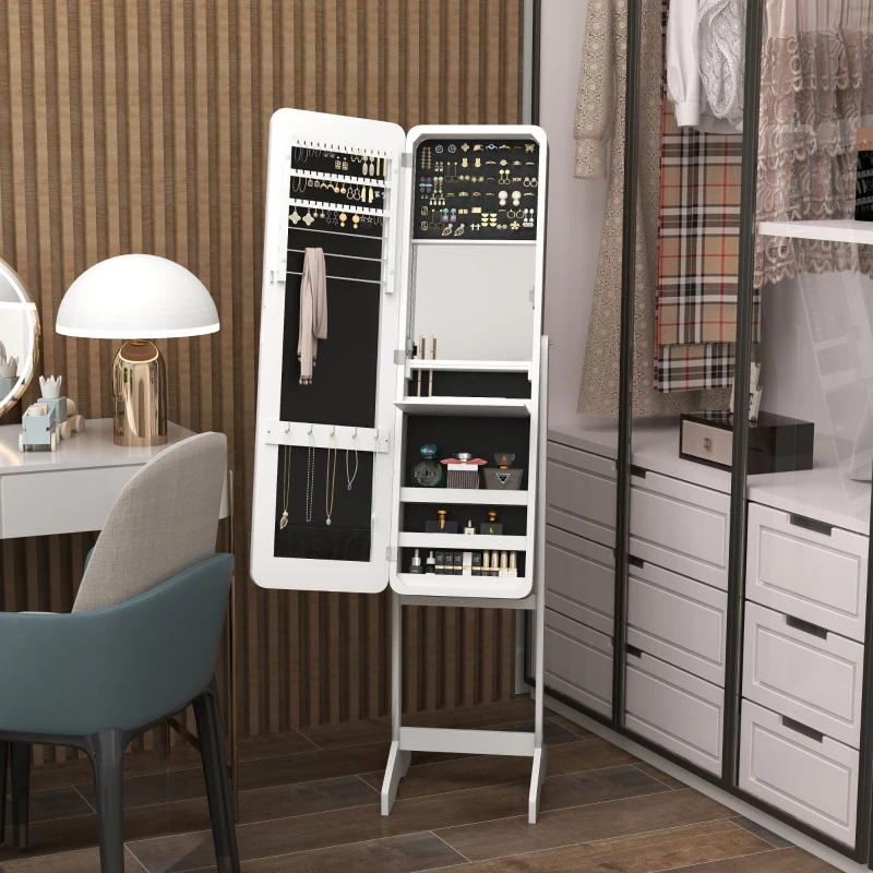 HOMCOM  Armário para Joias Luzes LED de luz Reclinável  Madeira 30x36x146cm  cor Branco