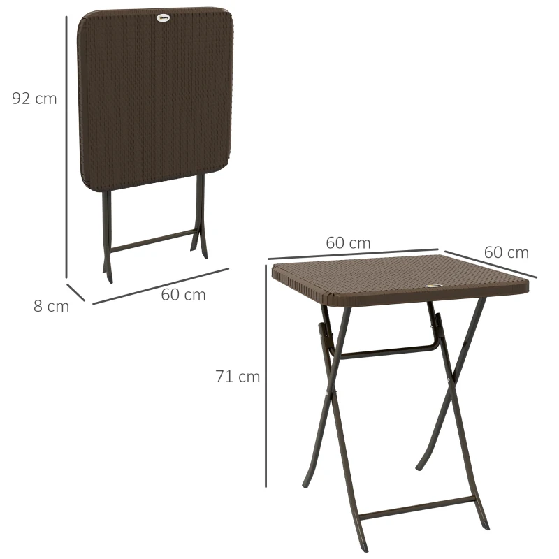 Outsunny Tisch für den Garten im Freien klappbarer stilvoll gemütlich chic dim. 60L x 60B x 71H cm Metall Epoxid Poly-Rattan HDPE braun