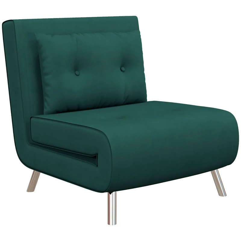 HOMCOM Fauteuil inclinable avec fonction lit Fauteuil de nuit, bouton capitonné, revêtement en lin, 77 cm x 88 cm x 83 cm, Vert