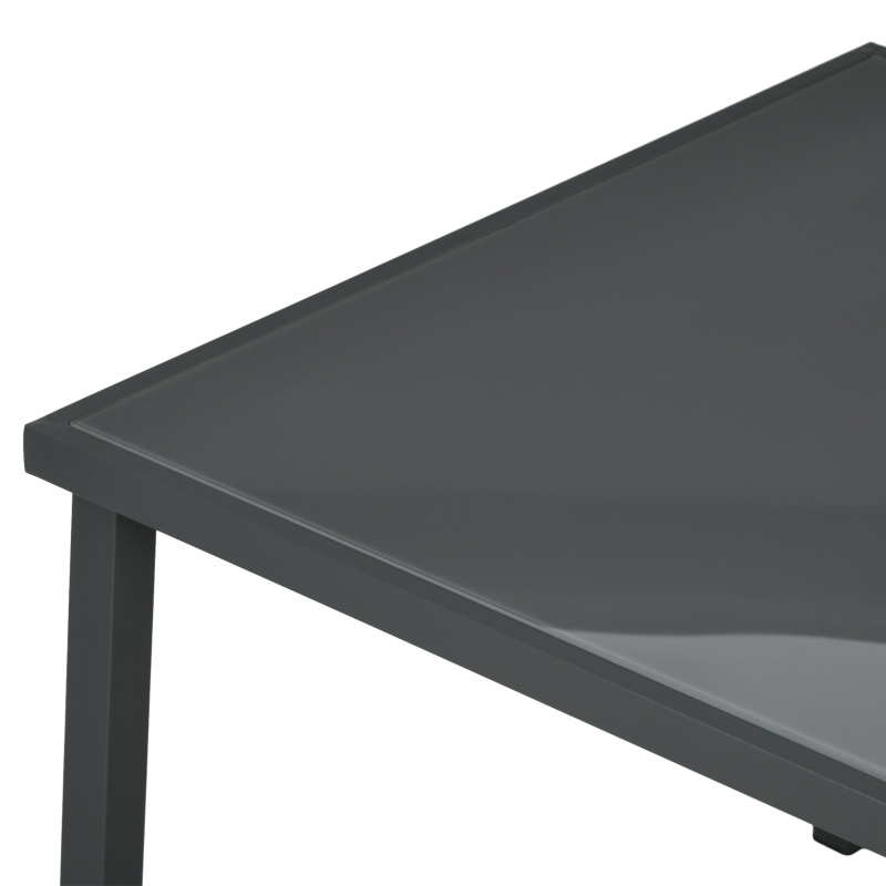 Outsunny Ensemble de sièges extérieurs, 4 chaises pliantes, Table avec plateau en verre, Dossier réglable, Aluminium, Gris foncé