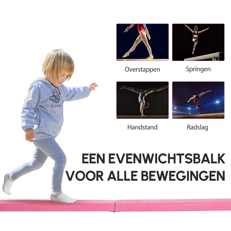 HOMCOM 210 cm balansbalk gym beam voor binnen en buiten tot 120 kg roze(m-7)