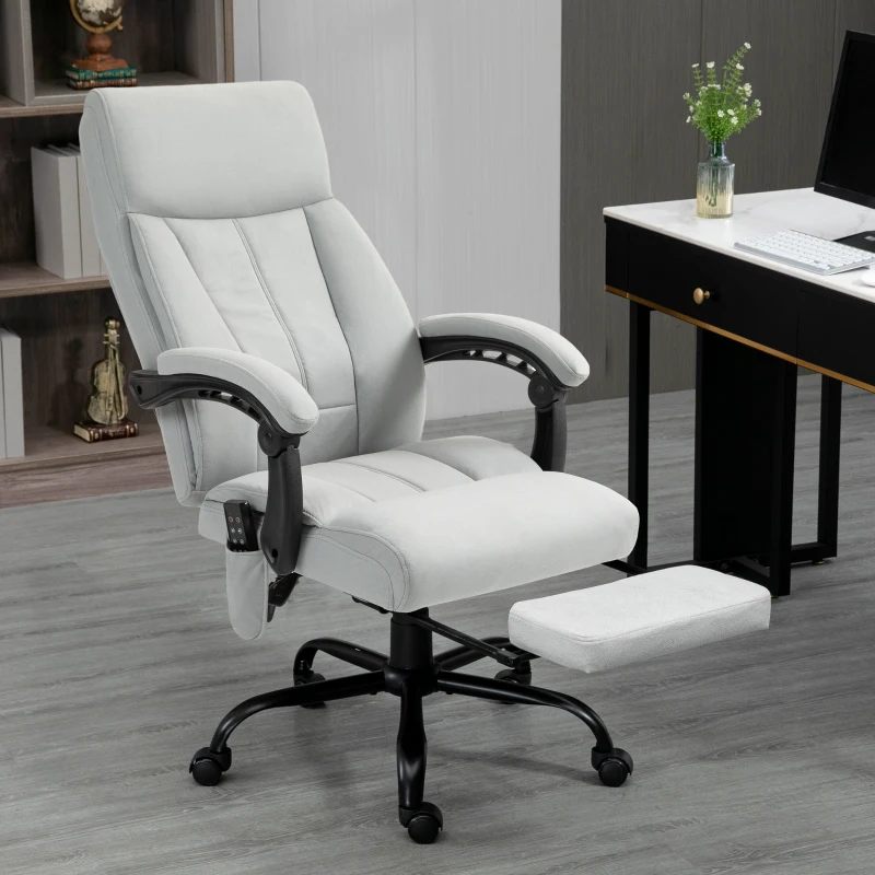 Vinsetto Fauteuil de Bureau avec Fonction Massage & Chauffage, Repose-pieds, jusqu'à 120 kg, Gris