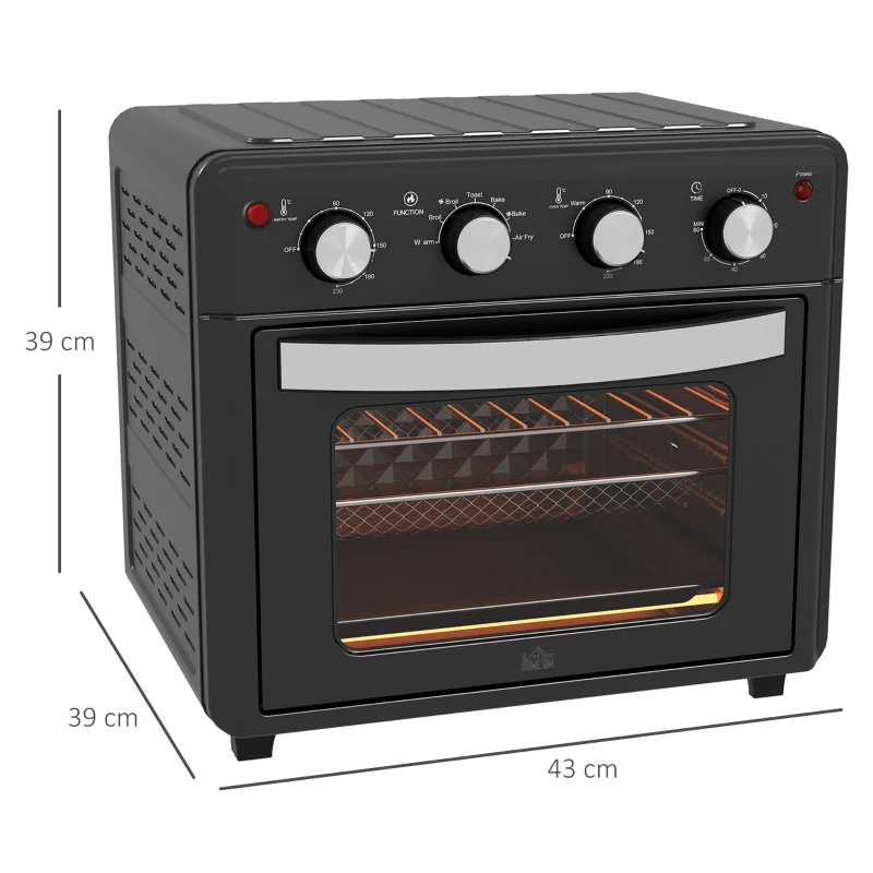 HOMCOM Mini Four, Friteuse à Air Chaud, 90-230° C, 7 Programmes, Accessoires, Noir