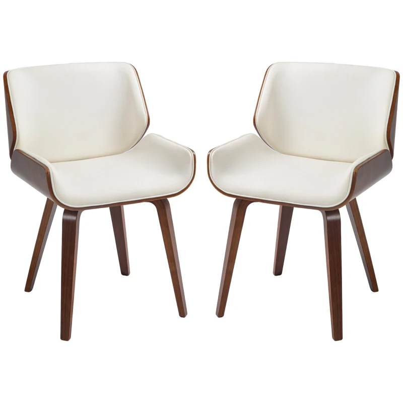HOMCOM Set mit 2 Vintage-Dining-Stühlen, Sitz aus Kunstleder 51,5 x 53 x 79,5 cm weiß braun