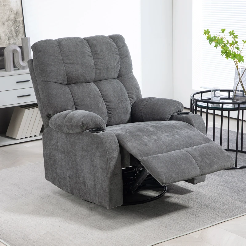 HOMCOM Fauteuil relaxant avec repose-pieds, fauteuil inclinable, pivotant, jusqu'à 150 kg, cadre en acier, 88x96x108 cm, Gris foncé(m-2)