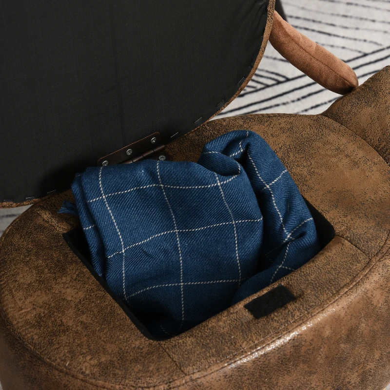 HOMCOM Kuhhocker - Kuhhocker - Stierhocker 2-in-1 mit Stauraum - Kautschukholzbeine Kunstleder Veloursleder-Look braun