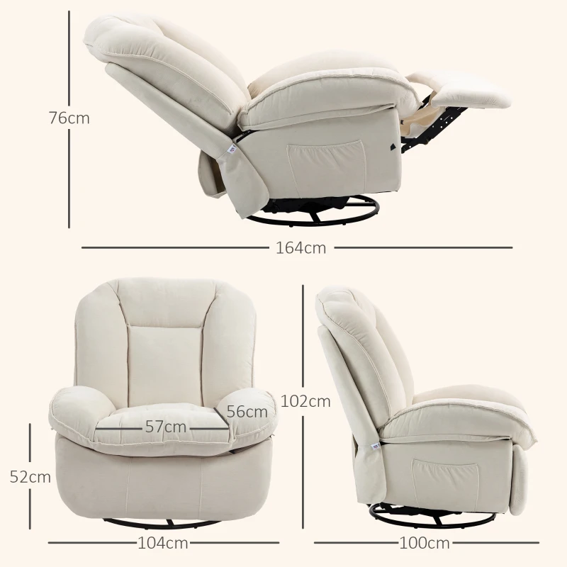 HOMCOM Fauteuil inclinable, réglable, 104x100x102cm/164x76cm, Creme(m-3)