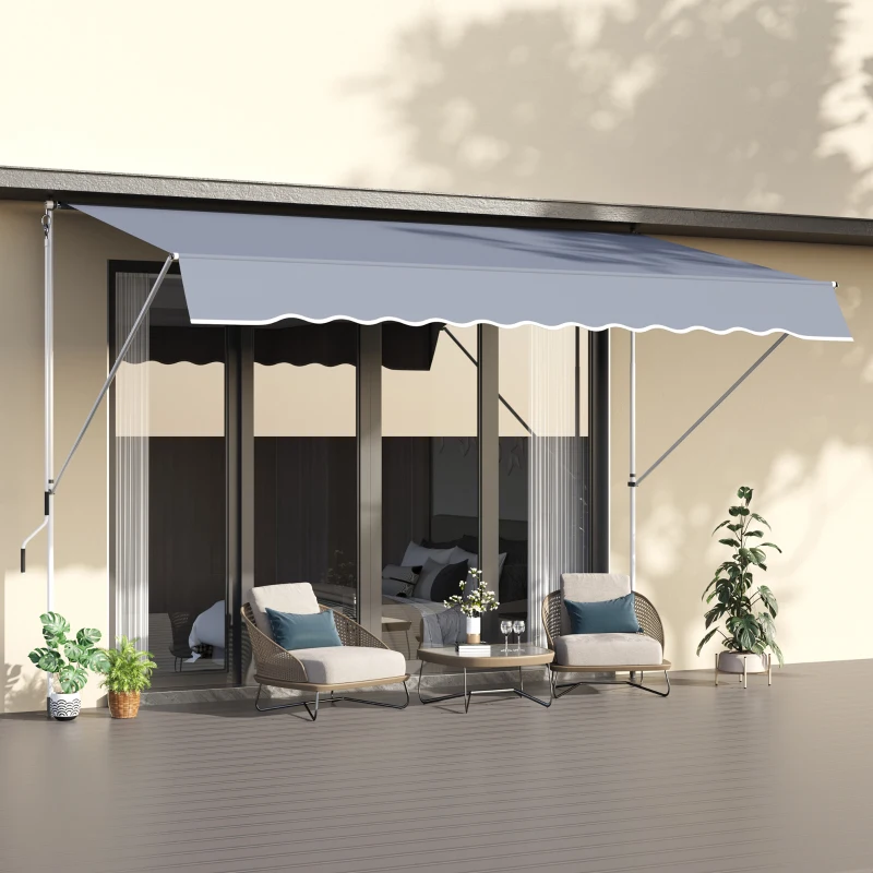 Outsunny Markise Manuelles ausziehbares 4L x 1,2B m Balkon Markise ohne Bohren Einstellbare Neigung und Höhe Schnelle Montage Metall Alu Polyester Anti-UV Dunkelgrau