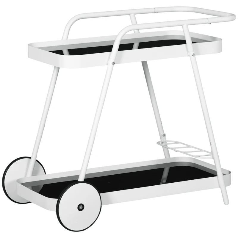 Outsunny Chariot de Service Extérieur, 2 étages, Porte-bouteilles, Cadre en acier, 86,5 x 51 x 78 cm, Noir/Blanc