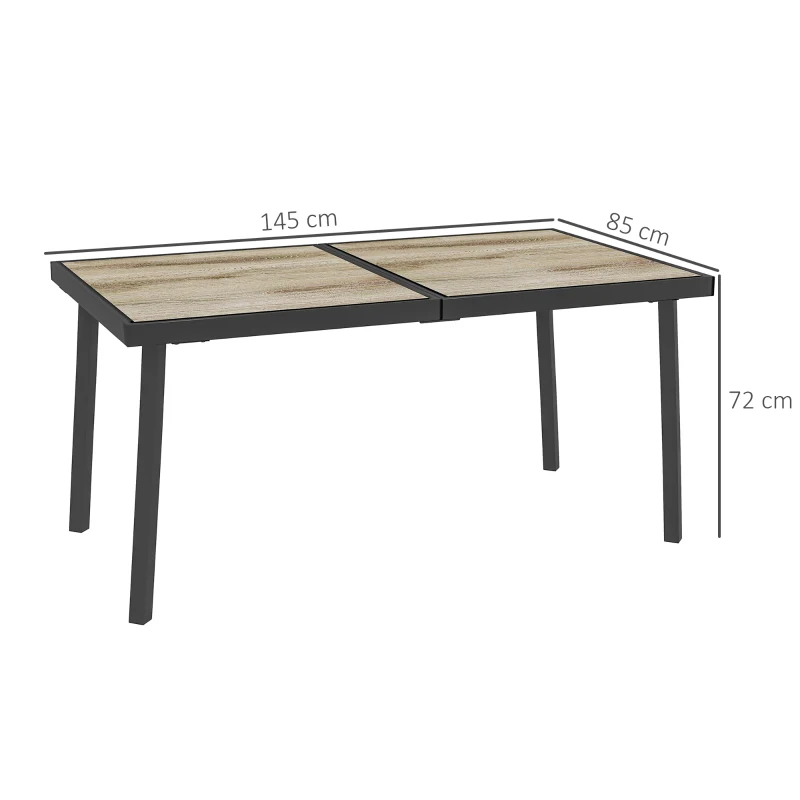 Outsunny Table d'extérieur pour 6 personnes, aspect bois, cadre en métal, résistant aux intempéries, 145 x 85 x 72 cm, Gris