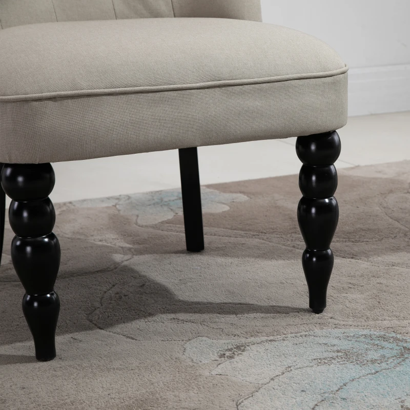 HOMCOM Fauteuil Vintage Chaise de Repos Fauteuil Rembourré Chaise de Salle à Manger Revêtement en Lin Cadre en Bois Beige+Noir 67 x 67 x 78 cm