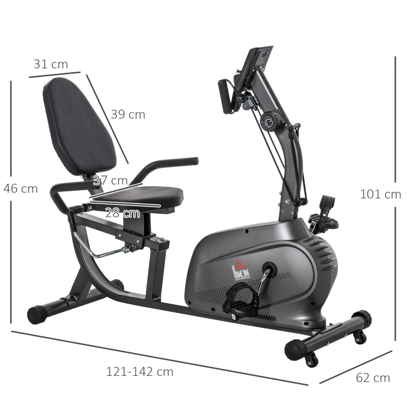 HOMCOM Liege-Heimtrainer Hometrainer magnetisch LCD-Display verstellbarer Sitz 2 Widerstandsbänder schwarz