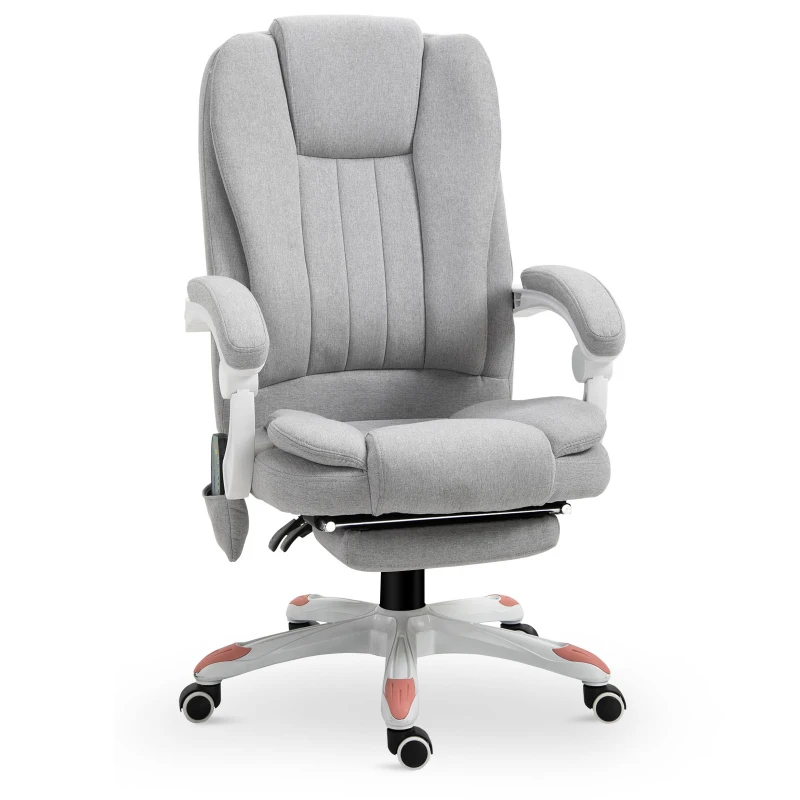 Fauteuil de Massage Vinsetto, Fauteuil de Bureau, Chaise de Jeu, Polyester, Mousse, Nylon, Gris, 66 x 63 x 107-115 cm