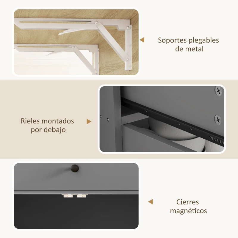 HOMCOM Isla de Cocina con Ala Abatible 2 Puertas Cajón Especiero Toallero y Estante Ajustable 106x42x87 cm Gris y Roble