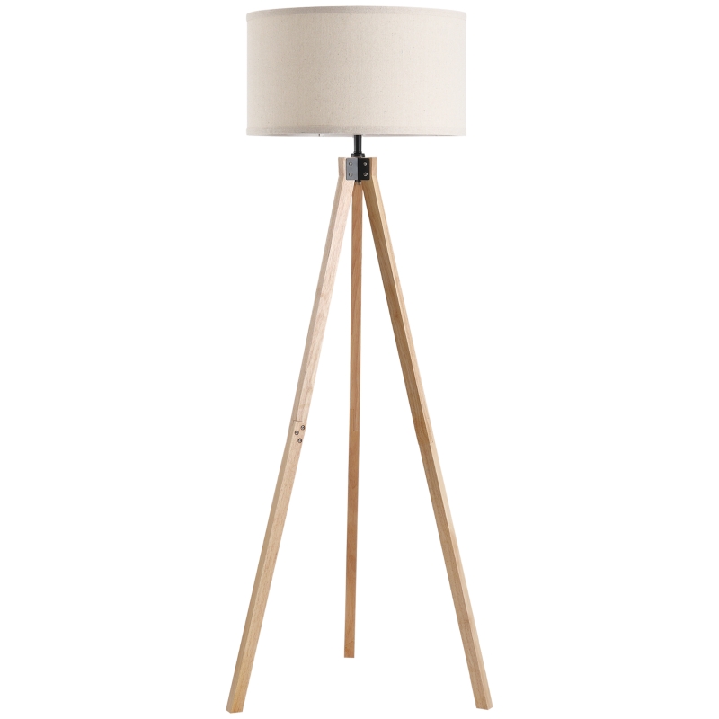 HOMCOM Stehlampe im skandinavischen Stil 40 W max. Abmessungen Ø 45L x 45B x 152H cm aus Pinienholz Leinen beige