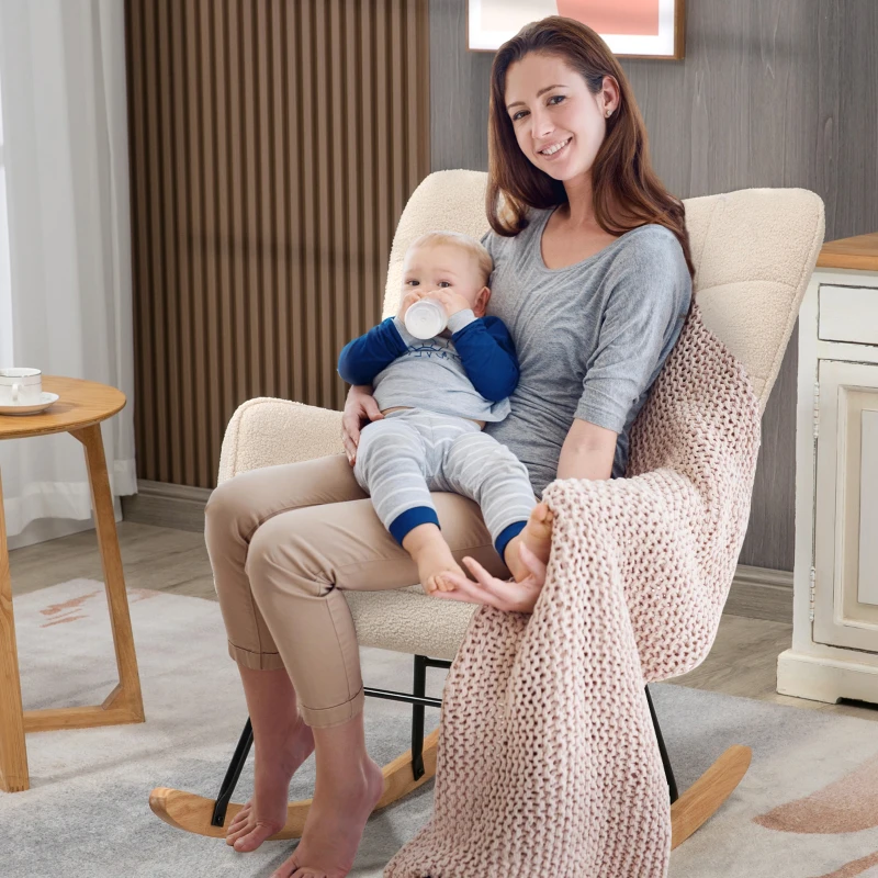 HOMCOM schommelstoel accentstoel tot 120 kg, polyester, beige