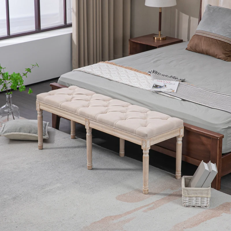 HOMCOM Banc au design vintage, banc capitonné, pieds tournés, Shabby Chic, Crème + Blanc