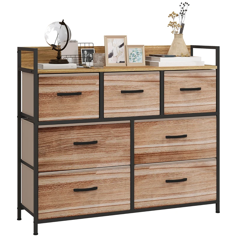 HOMCOM Kommode 7 Schubladen Aufbewahrungsschrank faltbarer Stoffschublade - schwarze Stahlstruktur - 98 x 29 x 85 cm