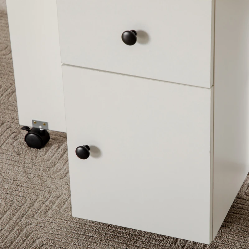 HOMCOM Tavolo a Ribalta per 6 Persone max con 2 Cassetti, Armadietto e Ripiano, in Truciolato, 120x60x76.5 cm, Bianco