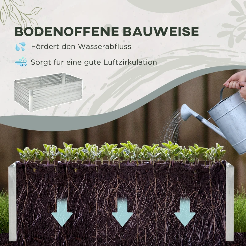 Outsunny Plantenbak, Handzaam Bloembed voor Planten, Koesteren en Verzorgen, Verhoogde Bed, Staal, Zilver
