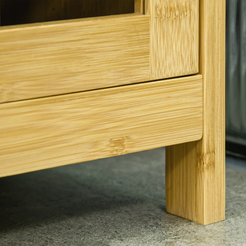 kleankin Armoire de salle de bain en bambou, 3 étagères, 1 armoire avec portes à lattes, naturelle