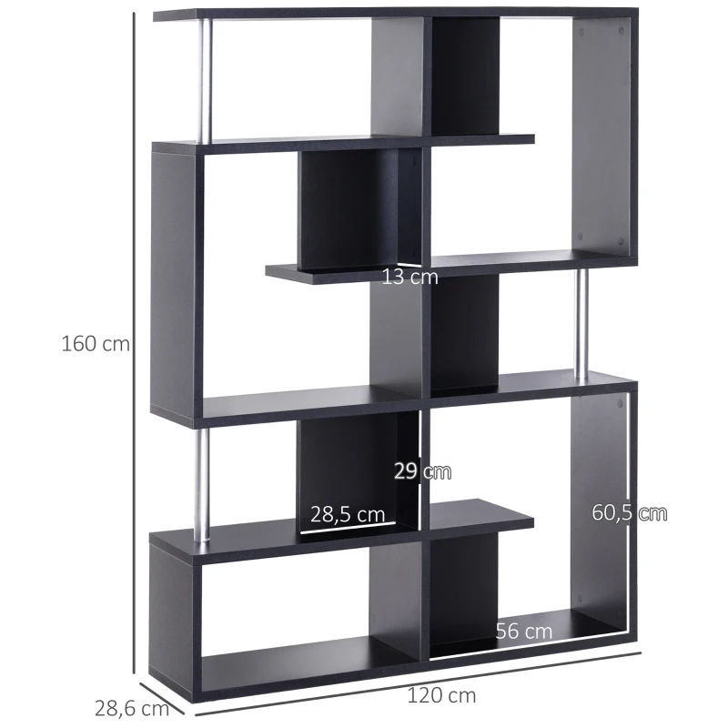 HOMCOM Regalraumtrennung Zig-Zag Design, Maße 120L x 29B x 160H cm, aus Holz und Metall - Schwarz