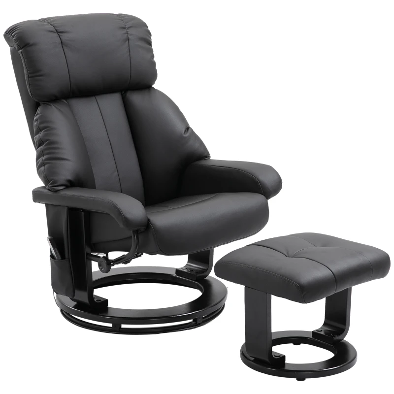 HOMCOM Fauteuil de massage Fauteuil de télévision avec fonction inclinable Fauteuil avec repose-pieds Fonction de massage en polyester velouté Noir 76 x 80 x 102 cm