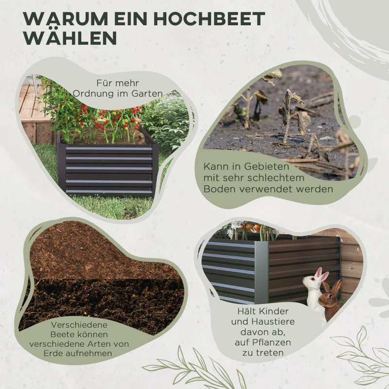 Outsunny Plantenbak, Handig Bloembed Voor Het Planten, Verzorgen, Verhoogd Bed, Staal, Donkergrijs