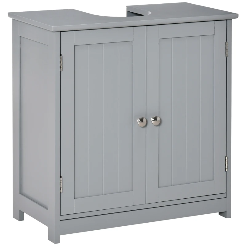kleankin Badezimmer-Unterschrankmöbel - Waschtischmöbel - Schrank 2 Türen mit Regal 60L x 30B x 60H cm - in grauem Holz