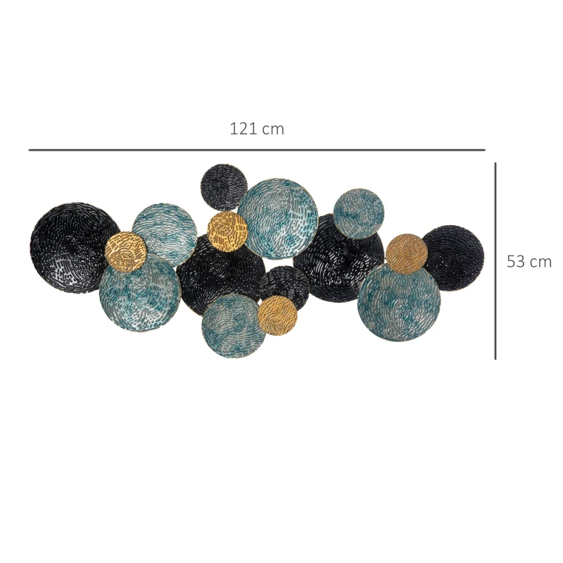 HOMCOM Décoration Murale 3D avec Cercles 121 cm x 4 cm x 53 cm en Métal Bleu + Noir