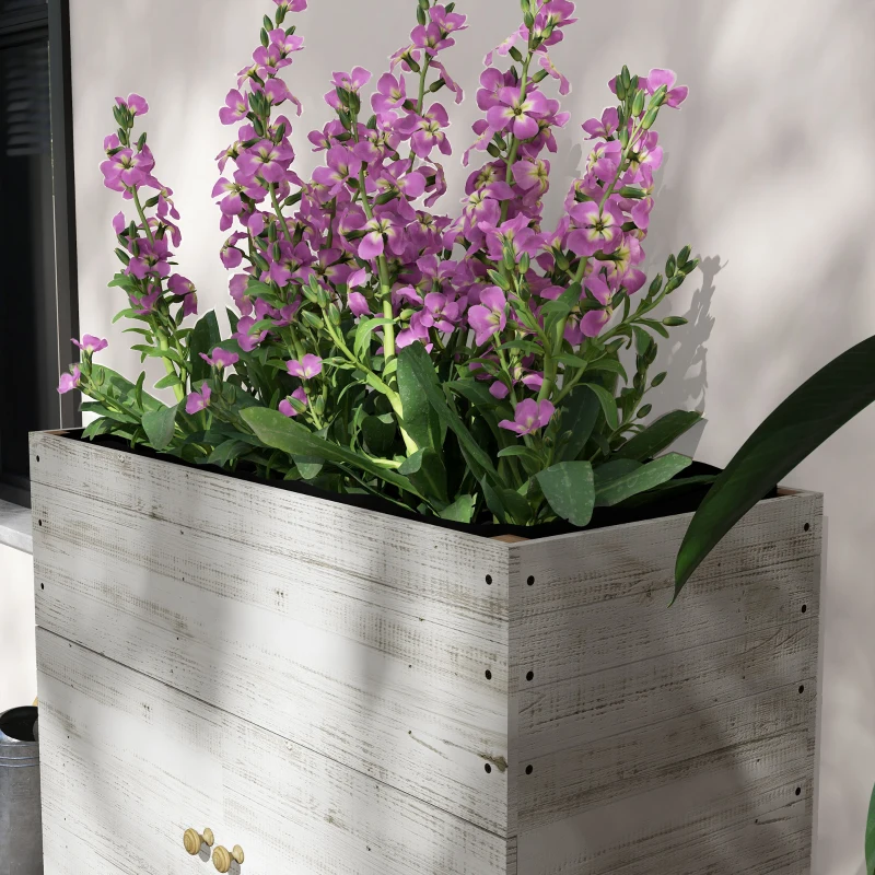 Outsunny Potager surélevé avec roues, compartiment de rangement, doublure intérieure, design utilisé, 110x50x95 cm, Blanc