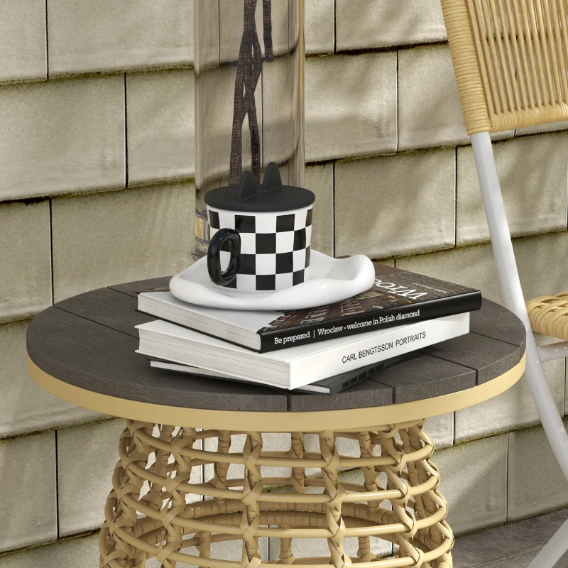 Outsunny Runder Garten-Couchtisch aus Rattan-Imitationsharz-Metall und Verbundplatten, Maße Ø45 x 50H cm