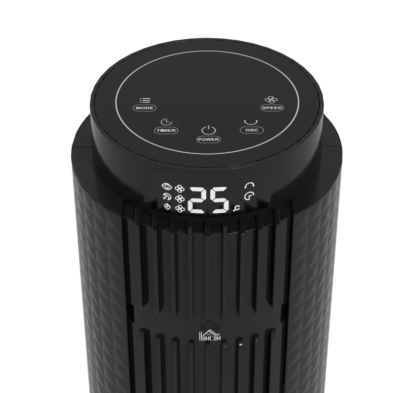 HOMCOM Turmventilator mit 12-Stunden-Timer, Schlafmodus, 4 Modi und 3 Geschwindigkeiten, 70° Schwenkung, 31,5 x 31,5 x 96 cm Schwarz