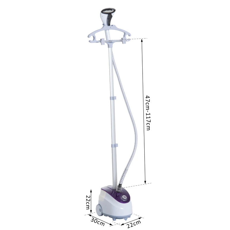 HOMCOM Dampfgarer vertikal Dampfbügler für Kleidung 1,8 L 1800 W Dampffluss 30 g/min teleskopischer Ständer weiß violett